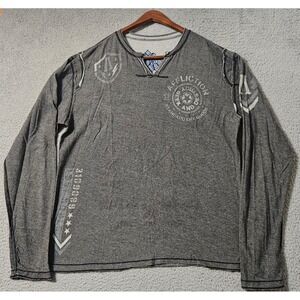 VTG Y2K Affliction Reversible Thermal Long Sleeve Distressed Shirt Men 2XL Biker